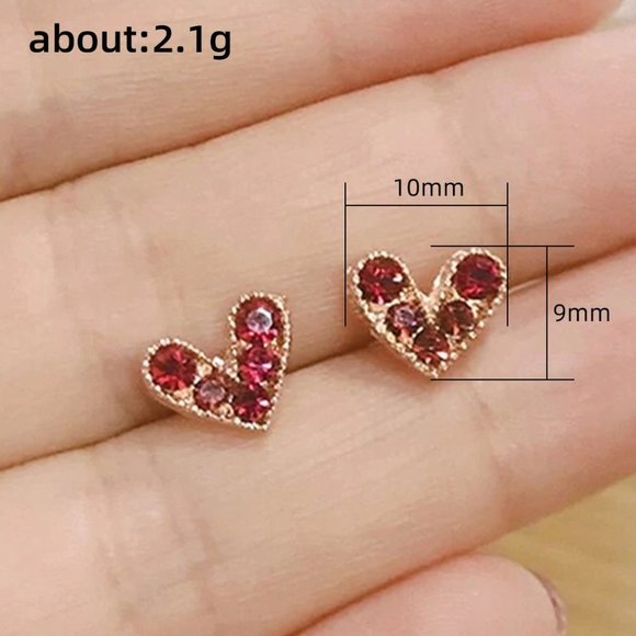 🎀 Sweet Heart Shape Gold Plated Pink CZ Crystal Earring for Women, HA4482 - Picture 3 of 5